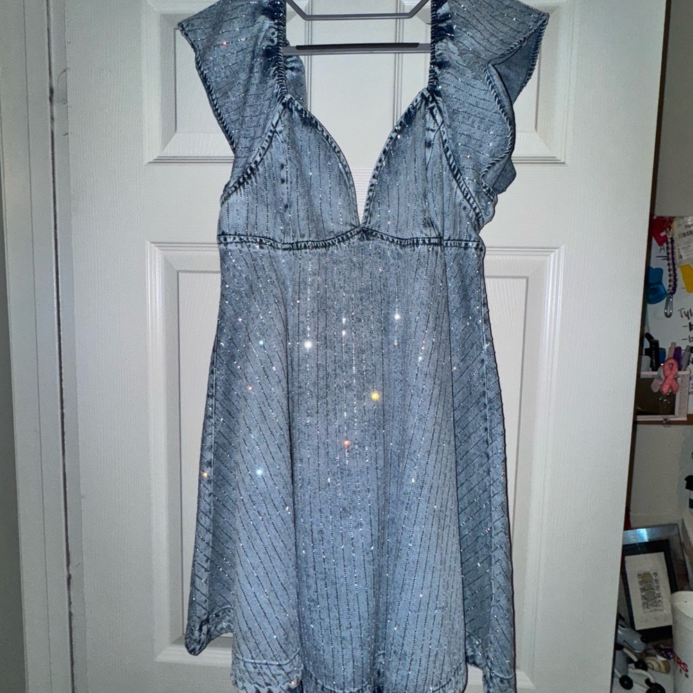 Rhinestone Denim Mini Dress